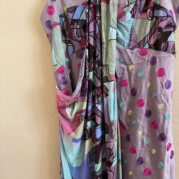 Vintage Save the Queen Jean Paul Gaultier Embroidered Spot Drape Scarf Dress S - Picture 4 of 8